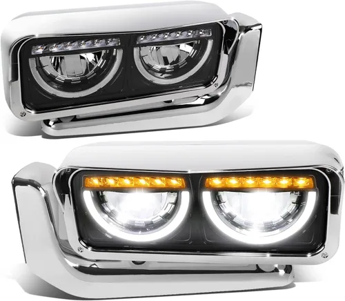 Vista 16 de DNA MOTORING HL-HAY-033-BK Par de faros delanteros LED con anillo de halo tipo U y reflector, ángulo amplio, compatible con Peterbilt 359