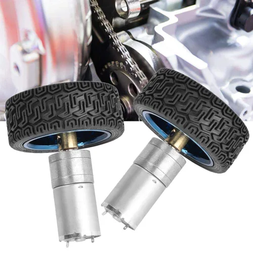 Vista 4 de Kit de rueda de motor de engranaje de codificador de 2.559 in, DC 6V 280RPM 25GA370 DC Motor de engranajes de 0.157 in con soporte de montaje