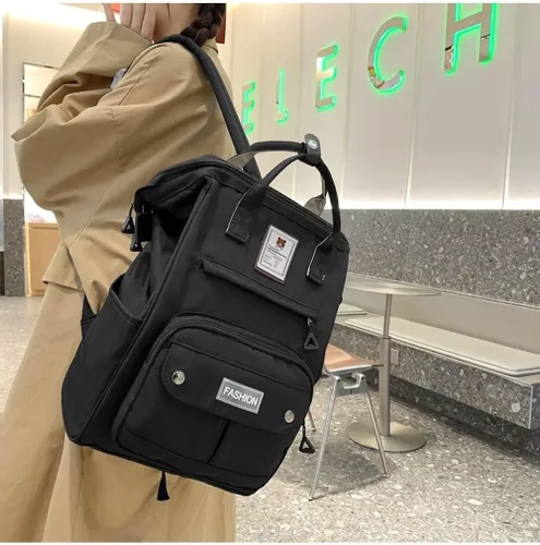 Vista 5 de JHTPSLR Mochila preppy linda mochila vintage sólida estética mochila libros bolsas grandes impermeable mochila portátil suministros, Negro -, Linda