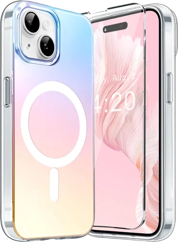 Vista 14 de Funda MagSafe para iPhone 15 Pro para mujeres y niñas, funda magnética iridiscente con purpurina iridiscente de ópalo perlado