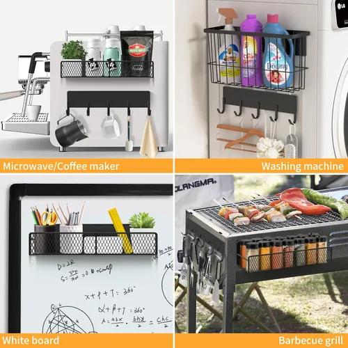 Vista 7 de Estante magnético para especias para refrigerador, paquete de 7 estantes magnéticos fuertes 100% de metal, organizador de especias con soporte