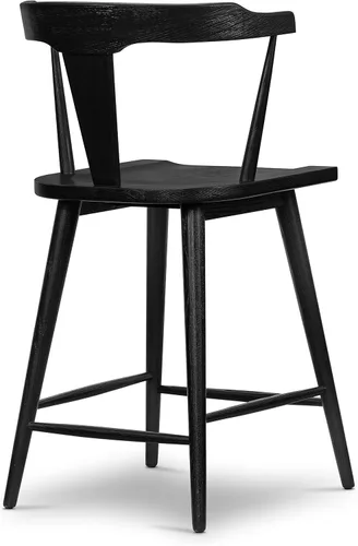 Vista 6 de Poly & BARK Enzo Taburete de mostrador – Moderno taburete de bar tapizado con respaldo curvo, asiento acolchado, tapicería premium, patas de madera