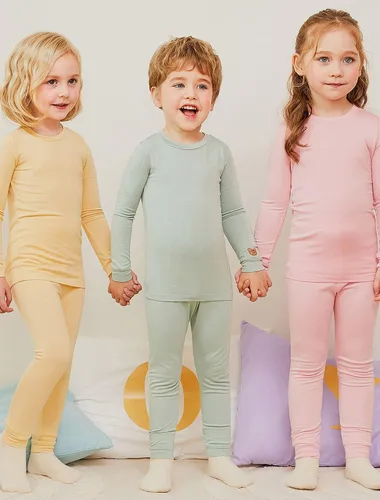 Vista 3 de mollimelli friends Conjunto de pijama de modal de 2 a 15 años, ajuste cómodo, sólido, para niños, adolescentes, niñas y niños