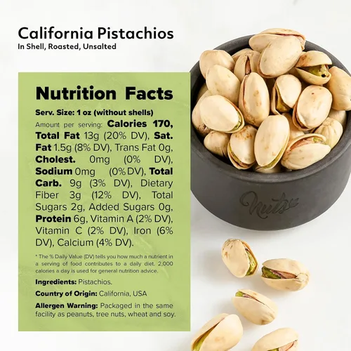 Vista 2 de NUTS U.S. – California Pistachios Tostados y sin sal Sin cera, sin color o sabor añadidos Sin OMG y naturales Pistachos de tamaño gigante