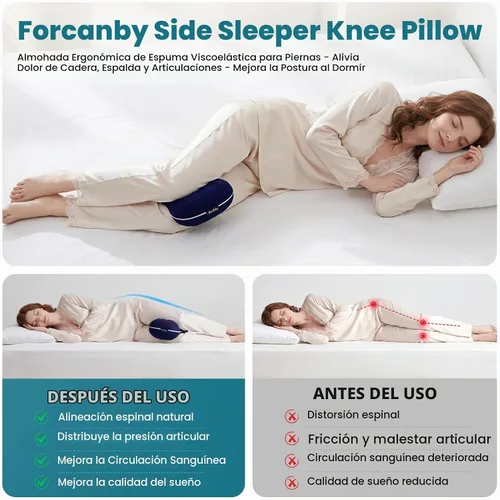 Vista 4 de Almohada de rodilla para personas que duermen de lado, almohada suave de alineación de la columna vertebral, almohadas de rodilla de espuma Cubierta