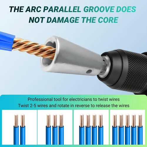 Vista 3 de Pelacables y Retorcedor para AWG, Pelacables de Cable Eléctrico Calibre 14-12-10 Herramienta Retorcedora de Cables para Juego de Taladro 4 en 1