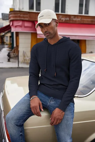 Vista 2 de COOFANDY Sudadera con capucha de punto para hombre, estilo hipster, casual, manga larga, suéter tipo polo ajustado
