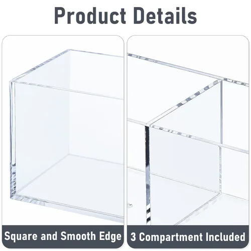 Vista 3 de Organizador de brochas de maquillaje de acrílico transparente para escritorio, cubo cuadrado, 3 piezas, soporte de almacenamiento para brochas