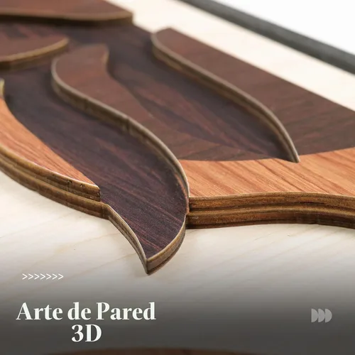 Vista 2 de Arte de pared de madera 3D con textura bohemia 3D para dormitorio, 3 piezas de arte de madera tallada botánica tropical para paredes, hoja de Marrón