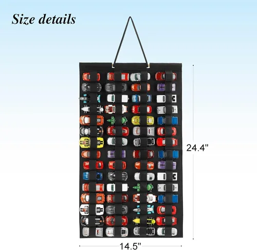 Vista 5 de Organizador de almacenamiento colgante para autos de juguete, vitrina de fieltro con capacidad para 60 autos de juguete (sin accesorios) (negro)