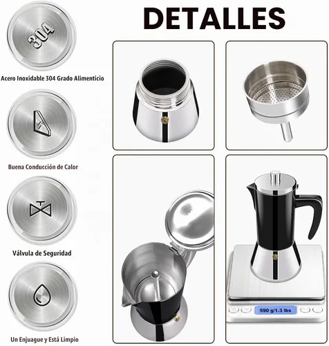 Vista 7 de 4 tazas de acero inoxidable 304 espesado Moka Pot Estufa Espresso Maker Cafeteras Italiano Percolador Espress Maker Capaz Greca Mocha cafetera