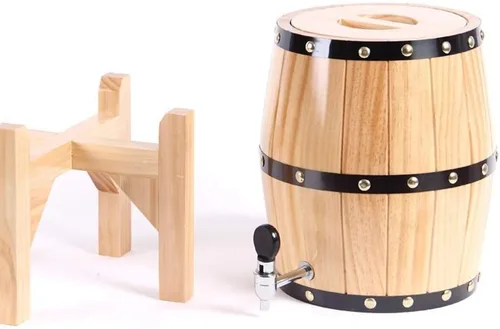 Vista 2 de Barril de vino de roble vertical Barriles de almacenamiento decorativos Barriles de madera Barriles de vino blanco Whisky Cerveza Vinagre de Brandy