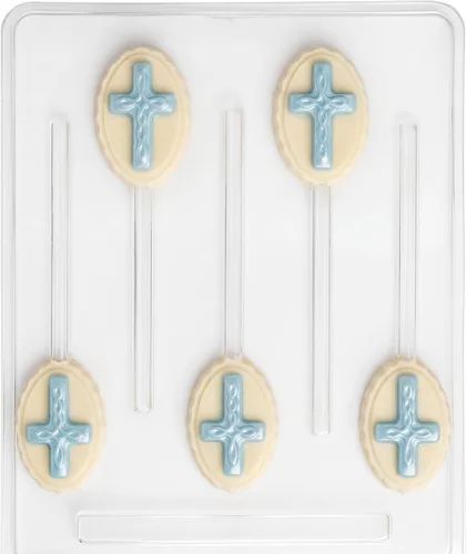 Vista 2 de Cruz en forma ovalada Lollipop Chocolate Candy Mold Religious 405