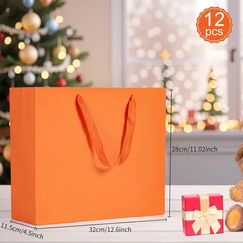Vista 2 de Umoonfine Umoofine - Bolsa de regalo grande naranja con asas de cinta, paquete de 12, 12.6 x 4.5 x 11 pulgadas, extra grande, reutilizable