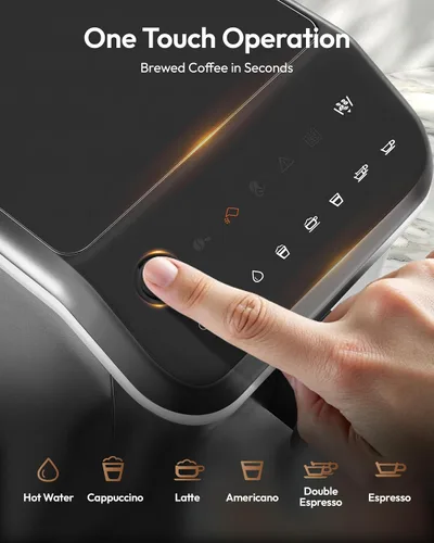 Vista 3 de EUHOMY Máquina de café espresso totalmente automática, cafetera de 20 barras con molinillo y espumador de leche integrado, máquina de café