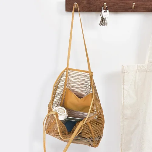 Vista 4 de VKIOIP Bolsa de playa de malla para mujer, bolsa de hombro para vacaciones, picnic