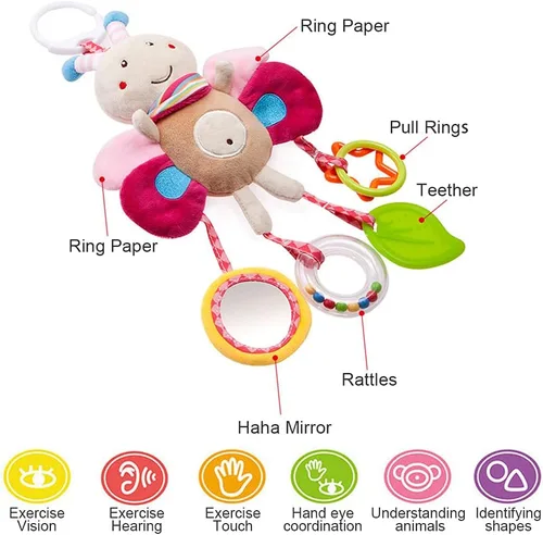 Vista 2 de Sealive Juguetes Musicales Sensoriales para Cochecito de Bebé de 4 Piezas, Sonajeros Suaves Colgantes de Felpa para Actividades, Juguetes para Cuna