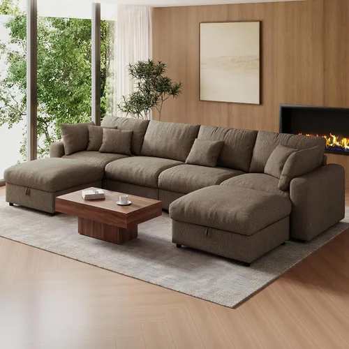 Vista 24 de WorthFurni Sofás seccionales Cloud de 110 pulgadas para sala de estar, sofá modular con asiento profundo, sofá convertible en forma de L con otomana