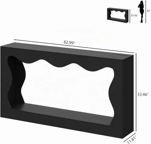 Vista 2 de HUANLEGO 63" Console Table for Entryway with LED Lights & Outlet, Black