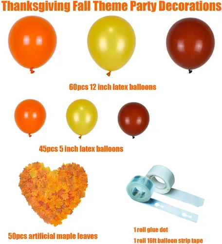 Vista 4 de Juego de 207 guirnaldas de globos de otoño, globos de látex de color otoño de 12 pulgadas y 5 pulgadas con hojas de arce artificiales, decoraciones