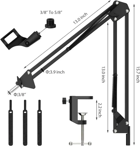 Vista 7 de K KASONIC Soporte para micrófono, soporte de escritorio ajustable para micrófono para brazo articulado de micrófono HyperX para radiodifusión
