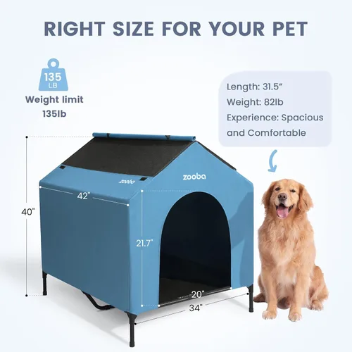 Vista 2 de Casa para perros 2 en 1 de 42" pulgadas para perros medianos, casa elevada para perros al aire libre e interior, refugio de cachorros en exteriores
