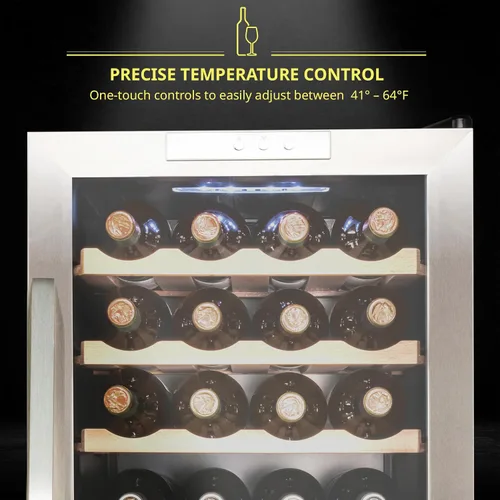 Vista 5 de SCHMÉCKÉ Refrigerador de vino con compresor de 28 botellas con cierre – Gran bodega independiente para vino tinto, blanco, champán o espumoso