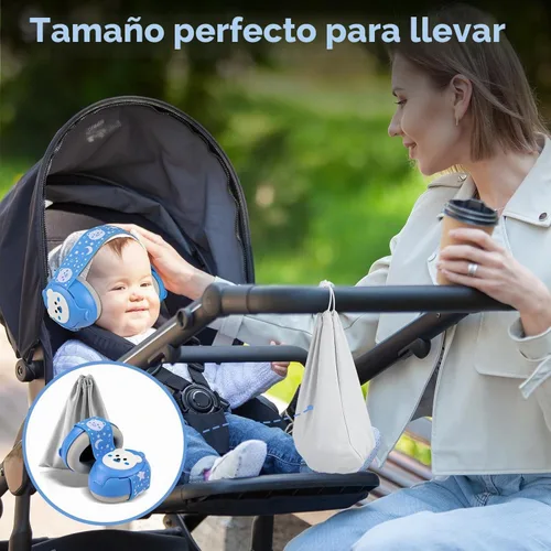 Vista 5 de YomauiYee Orejeras para bebés, protección de oídos para bebés de 0 a 36 meses, auriculares infantiles con diseño de oso pequeño y cancelación de Azul