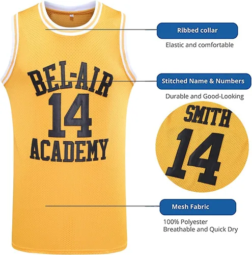 Vista 2 de MESOSPERO #14 The Fresh Prince of Bel Air #25 Carlton Banks - Camiseta de baloncesto, ropa de hip hop de los años 90 para hombres de fiesta