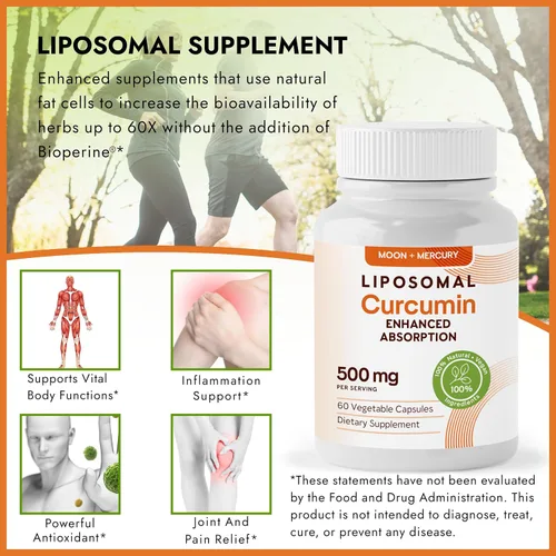 Vista 4 de Curcumina de cúrcuma liposomal 500mg - 60 cápsulas de suplementos de curcumina de cúrcuma