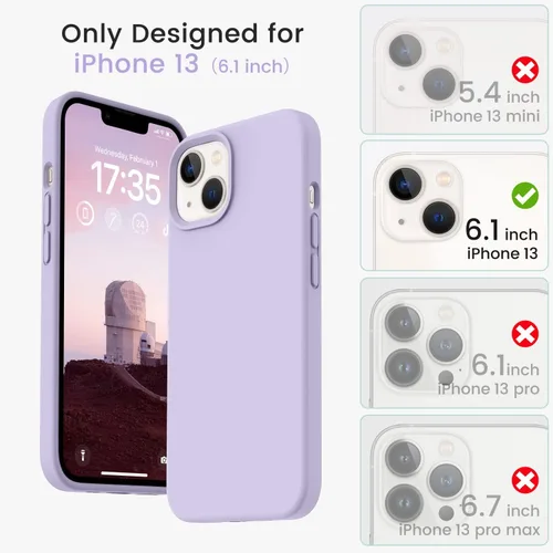 Vista 6 de Compatible con iPhone 13, funda de silicona para teléfono con forro de microfibra delgado a prueba de golpes, suave antiarañazos, 6.1 pulgadas