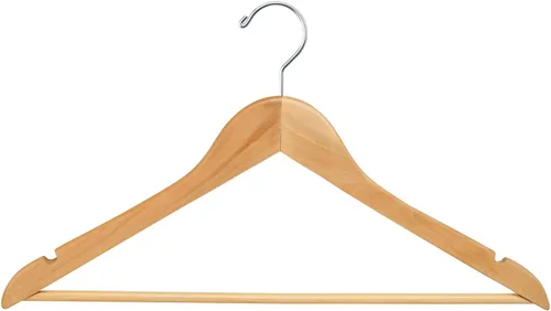 Vista 6 de Perchas de madera (paquete de 100) – Percha de madera Wishbone con gancho cromado, sin barra, 17 pulgadas, madera natural Natural wishbone wood