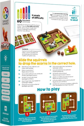 Vista 3 de SmartGames Squirrels Go Nuts Sliding Logic - Juego de rompecabezas de viaje con 60 desafíos para niños a partir de 6 años