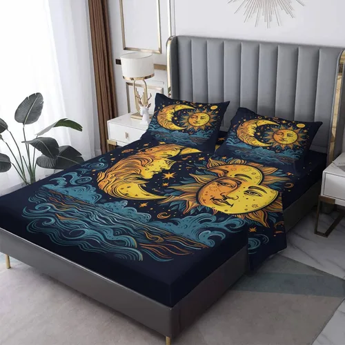 Vista 10 de Sun Sheets tamaño individual – Sábanas estéticas celestiales de microfibra suave, bolsillo profundo, sábanas y fundas de almohada estampadas sin