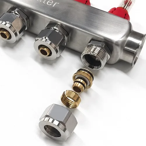 Vista 3 de AB Colector PEX de 2 bucles/radiante, salidas compatibles de 1/2 pulgada, válvula de flujo de hasta 1.4 GPM para calefacción radiante hidrónica