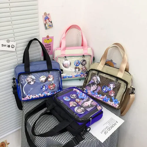 Vista 9 de Ita - Bolso cruzado transparente a juego de color japonés para anime, Lolita, bolsa de exhibición de anime, insignias de anime, bolso de mano