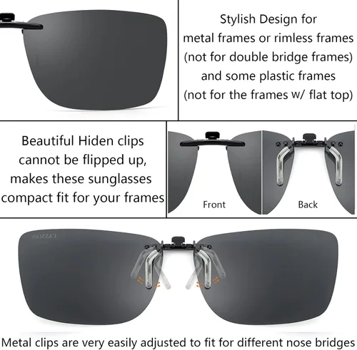 Vista 3 de CAXMAN Gafas de sol polarizadas con clip para niños, lentes graduadas, no abatibles