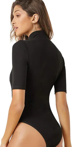 Vista 3 de Verdusa Camiseta básica de manga corta con cuello alto alto para mujer