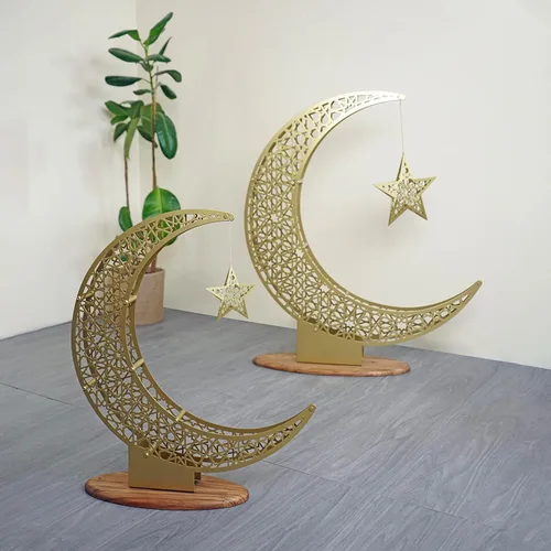 Vista 6 de iwa concept Decoración islámica de media luna de metal, arte de Ramadán de luna y estrella, decoración de mesa islámica, regalo para musulmanes