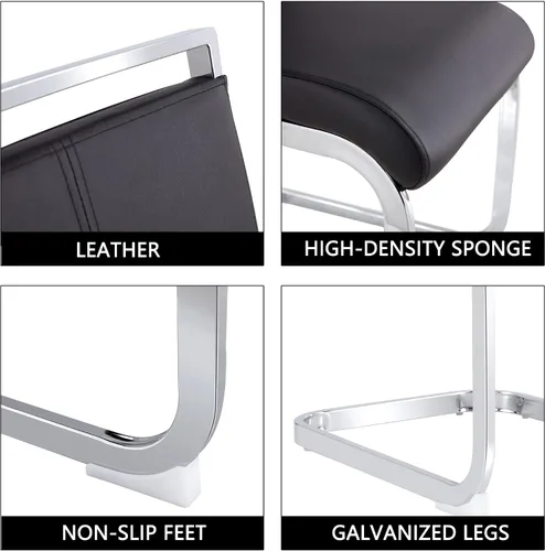 Vista 7 de gopop Juego de sillas de comedor, sillas modernas de metal con asiento acolchado de piel sintética, respaldo alto y patas cromadas resistentes