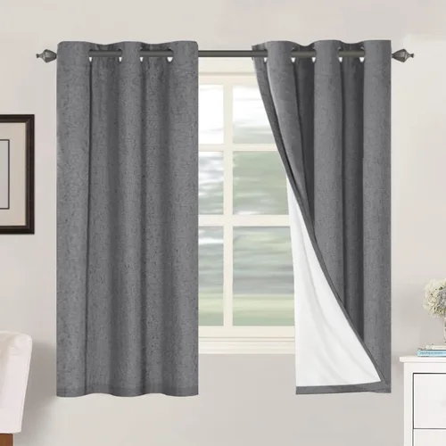 Vista 231 de H.VERSAILTEX Cortinas 100% opacas con aislamiento térmico, texturizadas, de lino, con bloqueo completo de calor y luz, para sala de estar y Negro