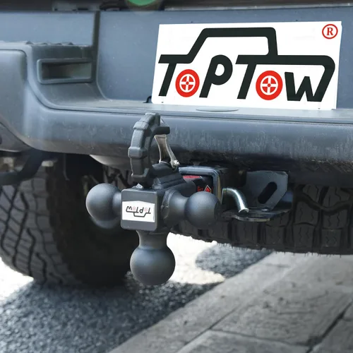 Vista 3 de TOPTOW Enganche de remolque de tres bolas con bolas de enganche y gancho de arrastre Beast color negro mate, se adapta a receptor de 2 pulgadas