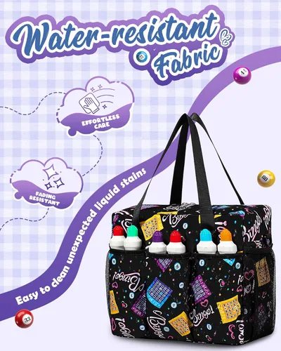 Vista 5 de Bolsa de Bingo con Bolsillos para Marcadores Casino Accesorios de Juego de Bingo para Adultos Mayores Negro