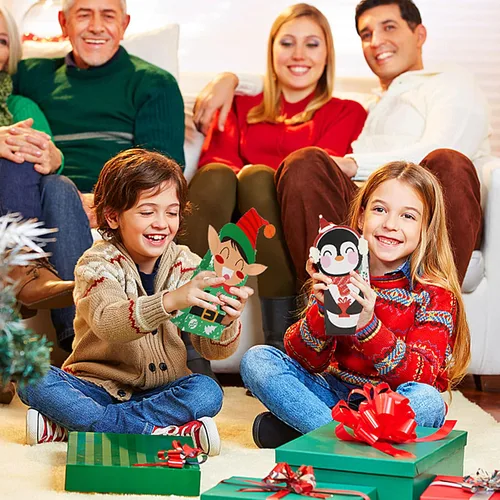 Vista 5 de FEBSNOW 24 bolsas de regalo de Navidad con 24 piezas de pegatinas, bolsas de dulces navideños, bolsas de envoltura de galletas navideñas, bolsas