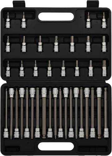 Vista 7 de EMENTOL Juego de 18 piezas de 3/8" de impulsión con punta hexagonal de bola larga, CR-V, acero S2, SAE/métrico, juego de llaves Allen extra largas