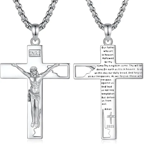 Vista 52 de EUDORA Medalla de plata de ley S925 con collar de San Patrono para mujeres A01-Saint Benedict Medalla