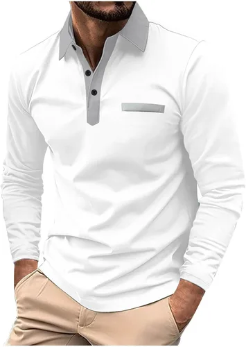 Vista 10 de Mens Long Sleeve Polo Shirts Casual Loose Button Down Shirt Big and Tall Gym Workout Tee Top Lightweight Pullover
