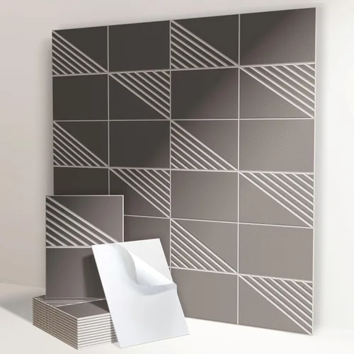 Vista 20 de Paneles acústicos, paneles de pared acústicos autoadhesivos, 12 piezas Chevron Peak - Blanco pálido