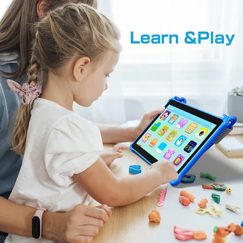 Vista 8 de PRITOM Tabletas para niños de 10 pulgadas Android 13, tableta con cordón 64GB, Quad-Core, pantalla HD IPS, WiFi, cámara dual, tableta para niños Azul