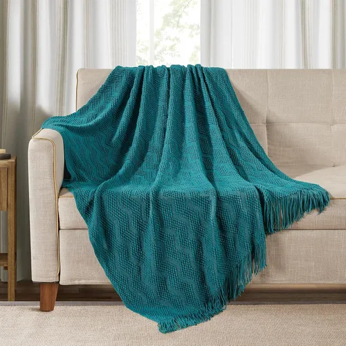 Vista 59 de Bourina Manta de punto decorativa con textura, unicolor y suave, para sofá, 50 x 60 pulgadas, almendra Knitted Throw Blanket 50x60 Inches, Soft